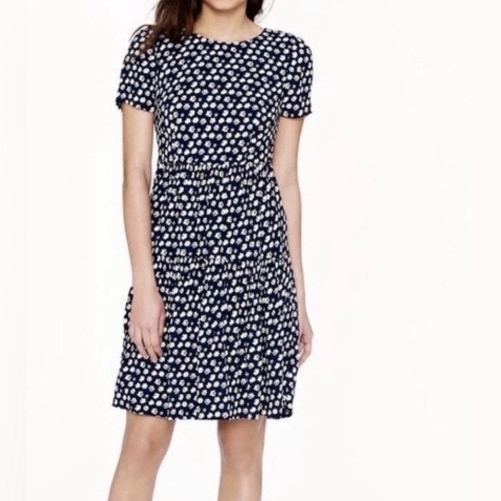 J. Crew Navy Blue Short-Sleeve Daisy Print Mini Dress